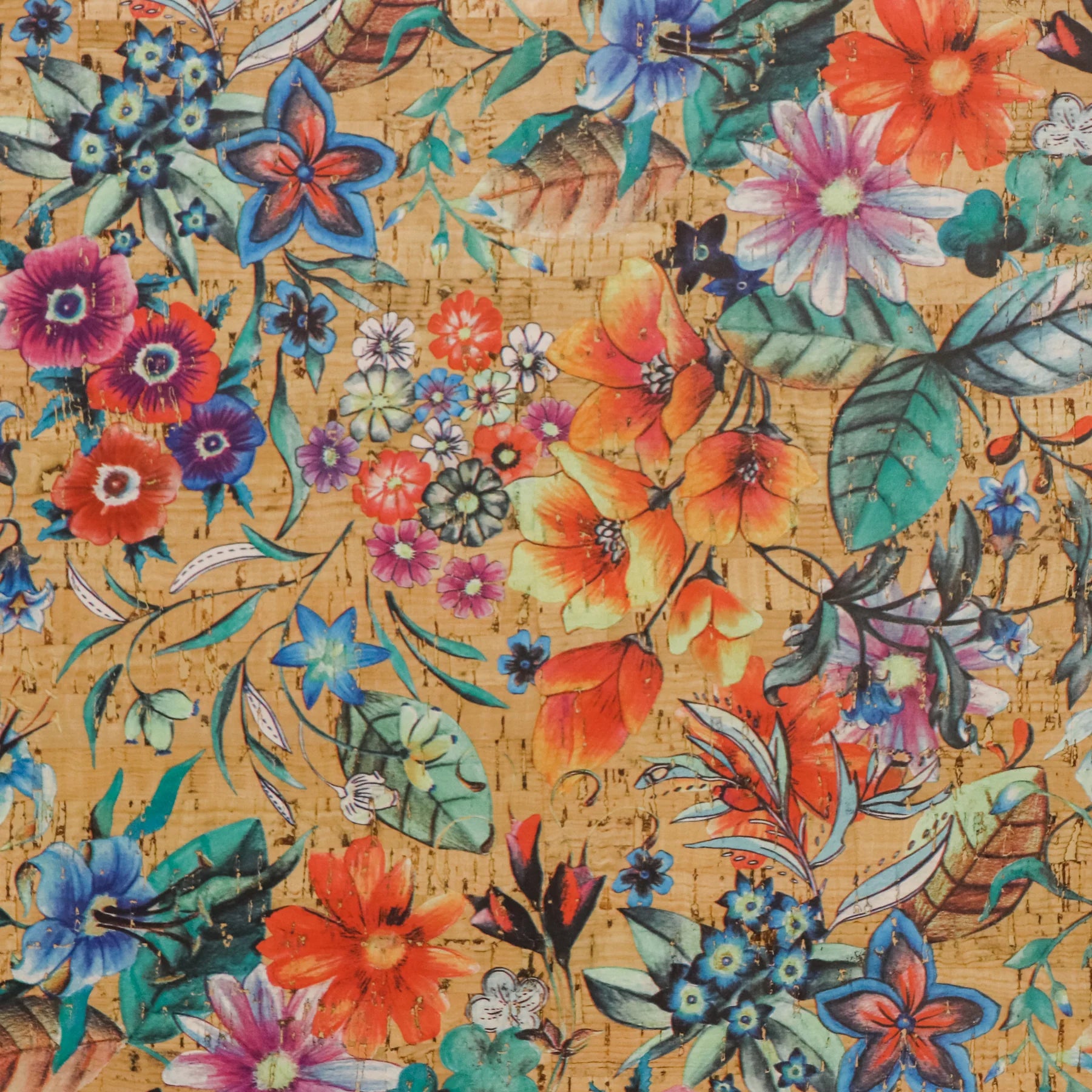 Buckleguy Italian Cork Fabric, Continuous Sheet, Row Pattern, Light Brown