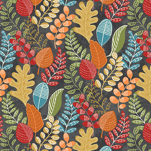 Hello Pumpkin - Dancing Leaves, Dark Grey/Multi - 16284-13