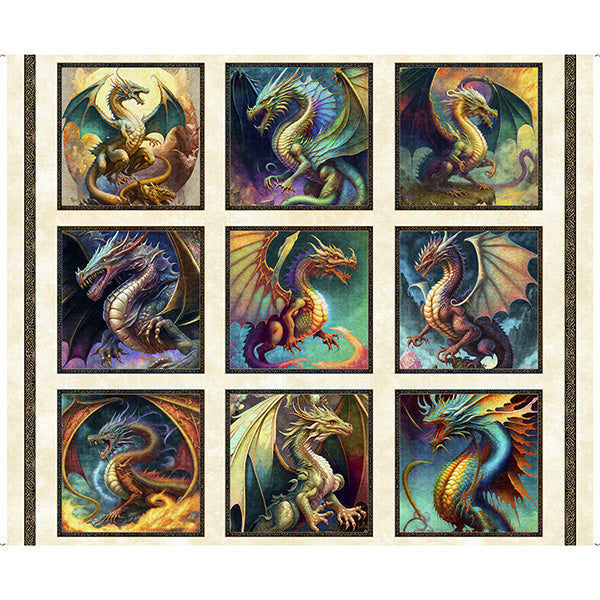 Panel 318 - Dragon Fyre - Large Squares, Cream