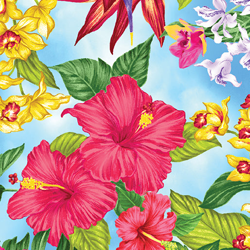Tropical Escape - Floral Paradise Sky Blue - 12901-53